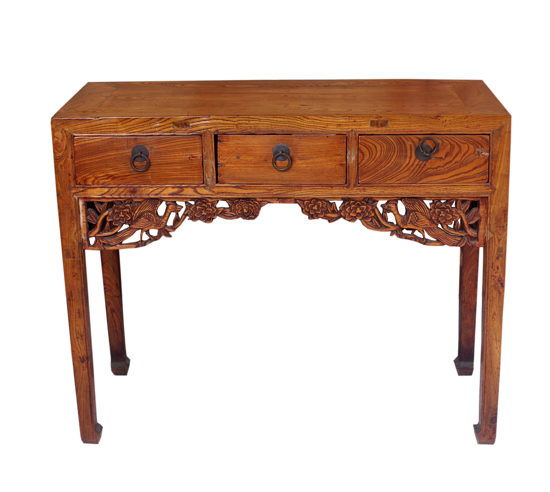 A 19th - 20th century carved teak Peranakan Chinese style three drawers table