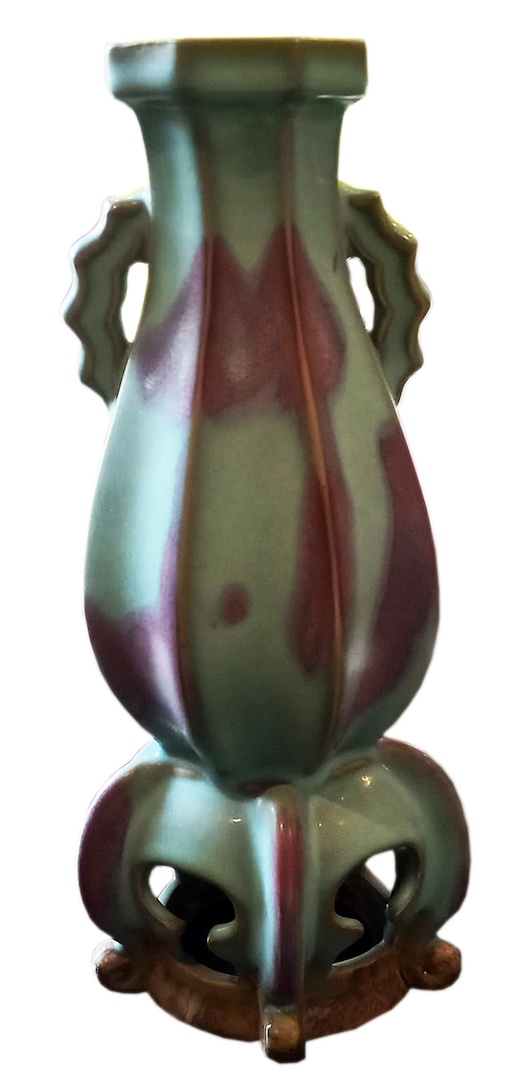 A 20th century Chinese Jun type glazed hexagonal vase